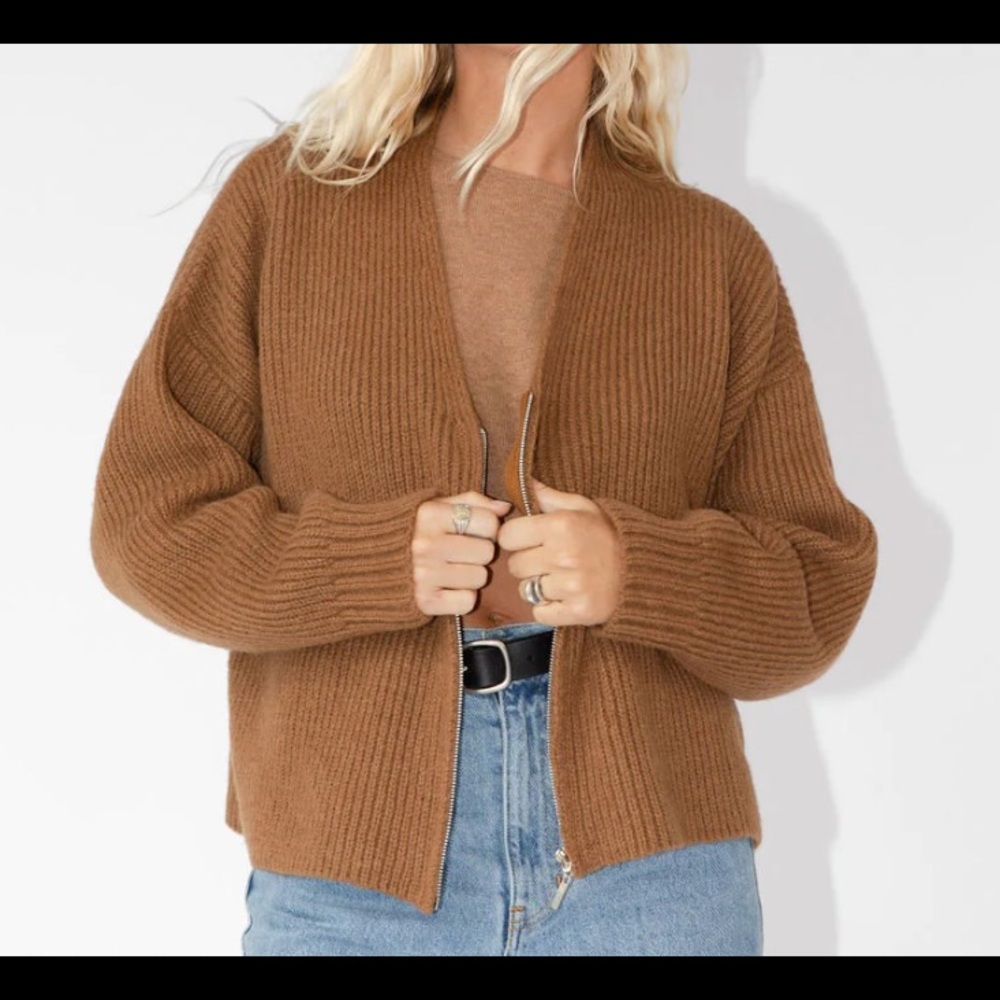 James Street Co Luxe Mohair Fran Cardigan in Tobacco, size XS new with tags